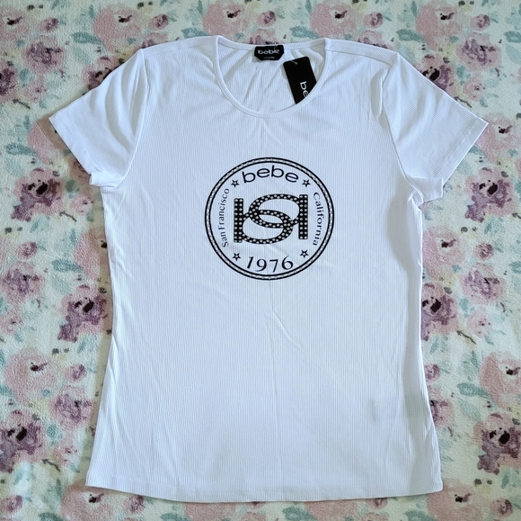 bebe Tops - bebe White Ribbed Top - NWT